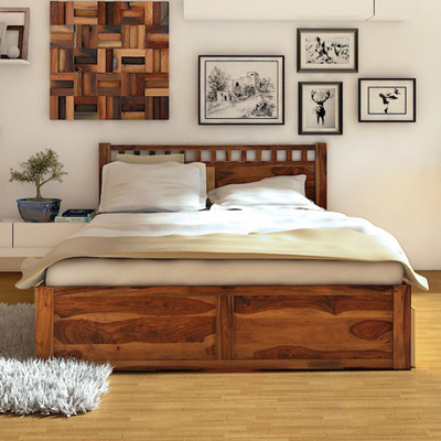 

Induscraft Solid Wood Queen Bed With Storage(Finish Color - Honey Brown)