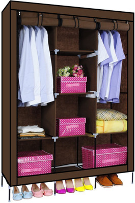 

KARP Portable Storage Closet Non-woven Canvas Folding Fabric Aluminium Collapsible Wardrobe(Finish Color - Brown)
