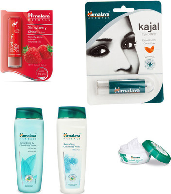 

Himalaya Strawberry Shine Lip Care, Kajal Eye Definer, Refreshing & Clarifying Toner, Refreshing Cleansing Milk, cream(Set of)