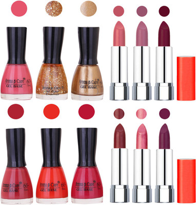 

Aroma Care Wholesale Rate Combo of Nail Polish and Rythm Lipstick 381(Set of 12)