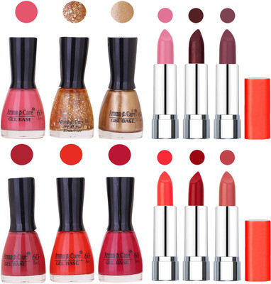 

Aroma Care Wholesale Rate Combo of Nail Polish and Rythm Lipstick 347(Set of 12)