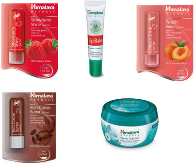

Himalaya Strawberry Shine Lip Care, Lip Balm, Litchi Shine Lip Care, Rich Cocoa Butter lip Care, Winter Defense Moisturizing Cream(Set of)