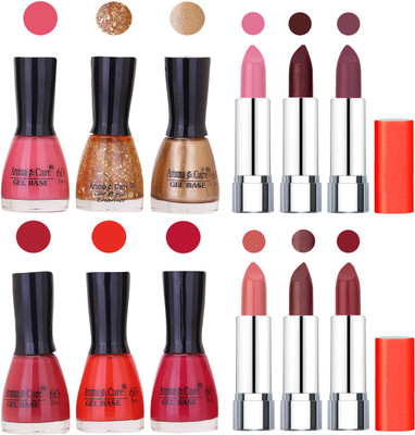 

Aroma Care Wholesale Rate Combo of Nail Polish and Rythm Lipstick 349(Set of 12)