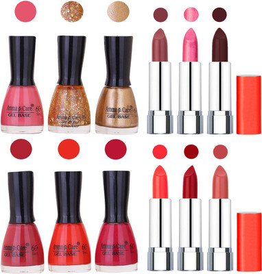 

Aroma Care Wholesale Rate Combo of Nail Polish and Rythm Lipstick 371(Set of 12)