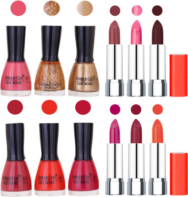 

Aroma Care Wholesale Rate Combo of Nail Polish and Rythm Lipstick 374(Set of 12)