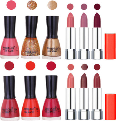 

Aroma Care Wholesale Rate Combo of Nail Polish and Rythm Lipstick 379(Set of 12)