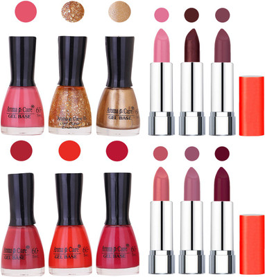 

Aroma Care Wholesale Rate Combo of Nail Polish and Rythm Lipstick 345(Set of 12)