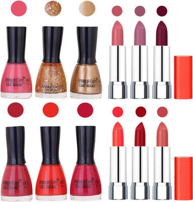 

Aroma Care Wholesale Rate Combo of Nail Polish and Rythm Lipstick 377(Set of 12)