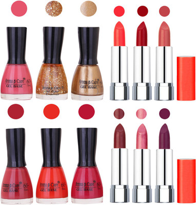 

Aroma Care Wholesale Rate Combo of Nail Polish and Rythm Lipstick 390(Set of 12)