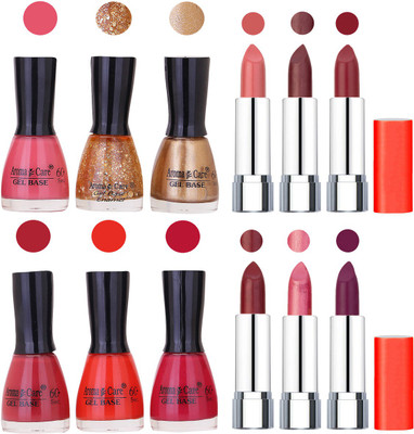 

Aroma Care Wholesale Rate Combo of Nail Polish and Rythm Lipstick 395(Set of 12)