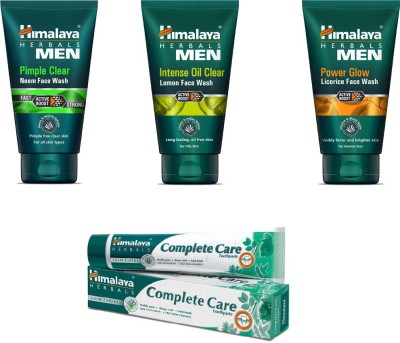 

Himalaya Men Pimple Clear Neem Face Wash, Men Intense Oil Clear Lemon Face Wash, Men Power Glow Licorice Face Wash, Complete Care Toothpaste(Set of)