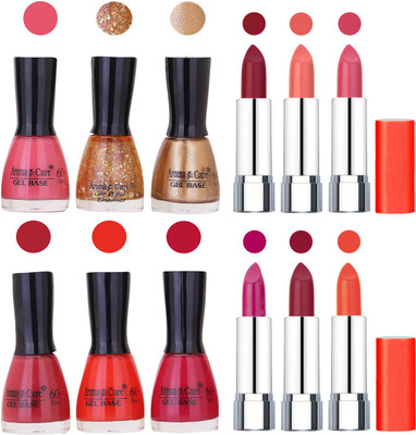 

Aroma Care Wholesale Rate Combo of Nail Polish and Rythm Lipstick 385(Set of 12)