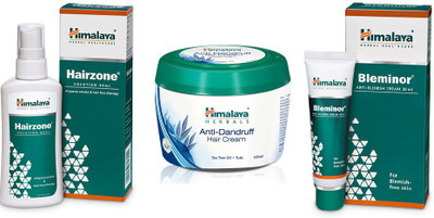 

Himalaya Hairzone Solution, Anti Dandruff Hair Cream, Bleminor Anti Blemish Cream(Set of)