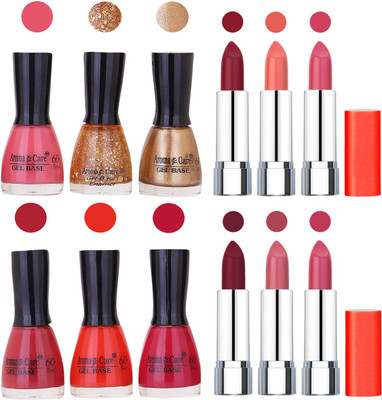 

Aroma Care Wholesale Rate Combo of Nail Polish and Rythm Lipstick 383(Set of 12)