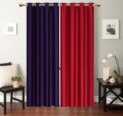 Furnishing Zone 213 cm (7 ft) Polyester Door Curtain (Pack Of 2)(Plain, Blue, Peach)