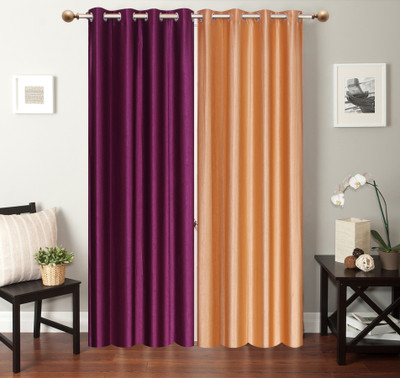 

Furnishing Zone 152 cm (5 ft) Polyester Window Curtain (Pack Of 2)(Plain, Purple, Beige), Beige;purple