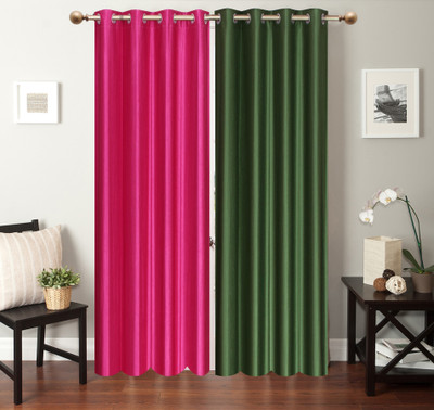 

Furnishing Zone 274 cm (9 ft) Polyester Long Door Curtain (Pack Of 2)(Plain, Pink, Green), Green;pink