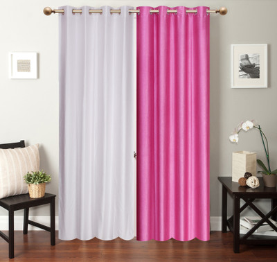 

Furnishing Zone 274 cm (9 ft) Polyester Long Door Curtain (Pack Of 2)(Plain, White, Pink), Pink;white
