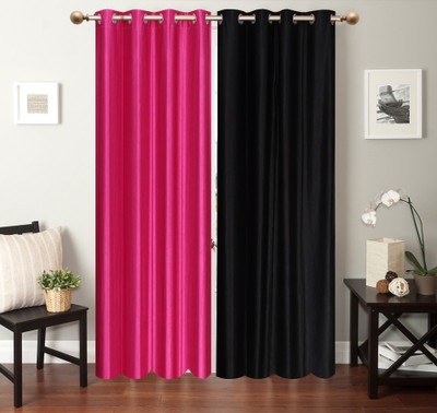 

Furnishing Zone 274 cm (9 ft) Polyester Long Door Curtain (Pack Of 2)(Plain, Pink, Black), Black;pink