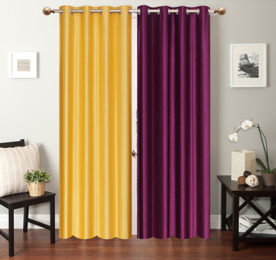 

Furnishing Zone 152 cm (5 ft) Polyester Window Curtain (Pack Of 2)(Plain, Yellow, Purple), Purple;yellow