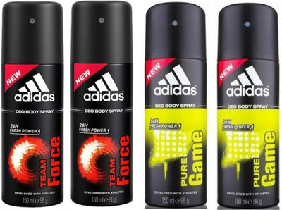 ADIDAS Team Force Pure Game Deodorant Spray - For Men(150 ml, Pack of 4)