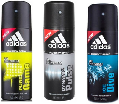 

ADIDAS Pure Game Dynamic Pulse Ice Dive Deodorant Spray - For Men(150 ml, Pack of 3)
