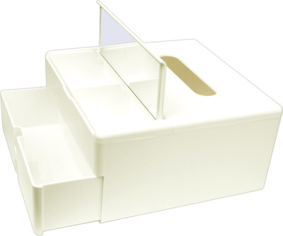 

UNTOLD 4 Compartments Plastic Multifunctional Tissue Box With Attached Mirror(White)