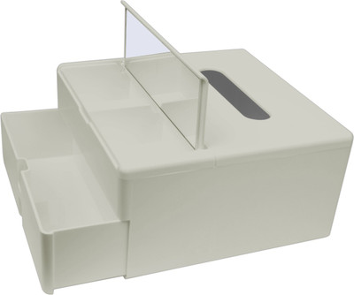 

UNTOLD 4 Compartments Plastic Multifunctional Tissue Box With Attached Mirror(Grey)