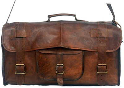 

iHandikart Handmade Leather Bag | Duffle Bag | Travel Bag | Gym & Yoga Bag | Luggage Bag | 20" x 10" x 10" Travel Duffel Bag(Brown)