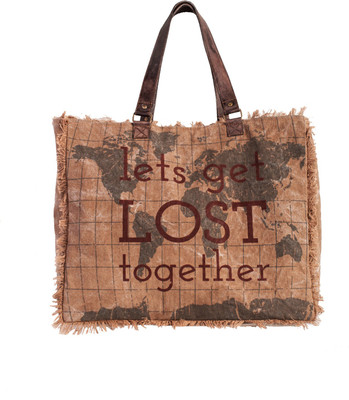 

Mona B Up Cycled Canvas Bag Let's Get Lost Weekender Bag Travel Duffel Bag(Multicolor)