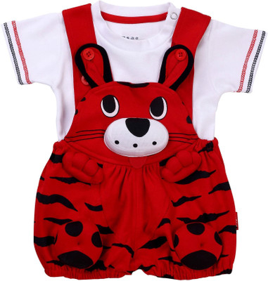 

NammaBaby Dungaree For Boys & Girls Animal Print Cotton(Red, Pack of 1