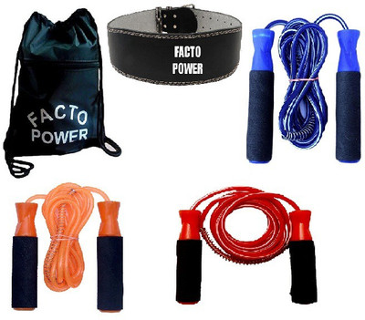 

FACTO POWER BACK PACK BAG, LEATHER FITNESS BELT AND BEARING BLUE, ORANGE AND RED COLOR SKIPPING ROPES Gym & Fitness Kit