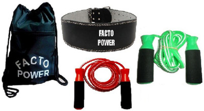 

FACTO POWER BACK PACK BAG, LEATHER FITNESS BELT AND BEARING GREEN AND RED COLOR SKIPPING ROPES Gym & Fitness Kit