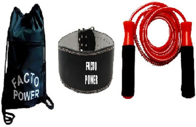 

FACTO POWER BACK PACK BAG, LEATHER FITNESS BELT AND BEARING RED COLOR SKIPPING ROPE Gym & Fitness Kit