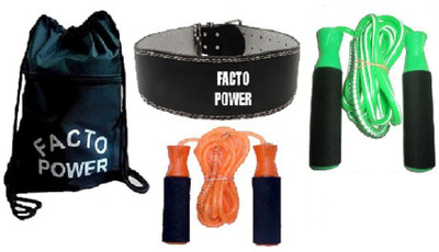 

FACTO POWER BACK PACK BAG, LEATHER FITNESS BELT AND BEARING ORANGE AND GREEN COLOR SKIPPING ROPES Gym & Fitness Kit