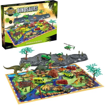 

Toys Bhoomi Prehistoric Dinosaur Action Figure Playset Toys with Play Mat(Multicolor)