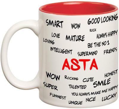 

Huppme Good Personality Asta Inner Red Ceramic Mug(350 ml), Red;white
