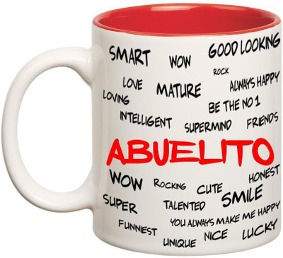

Huppme Good Personality Abuelito Inner Red Ceramic Mug(350 ml), Red;white