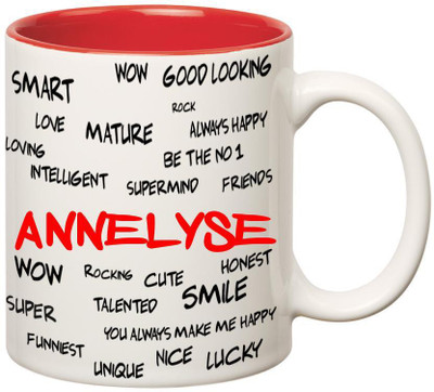 

Huppme Good Personality Annelyse Inner Red Ceramic Mug(350 ml), Red;white