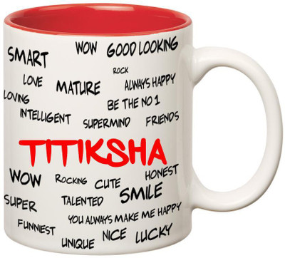 

Huppme Good Personality Titiksha Inner Red Ceramic Mug(350 ml), Red;white