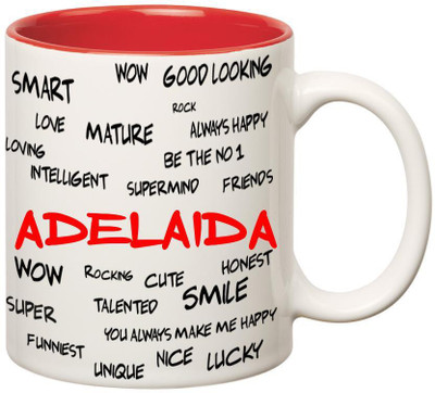 

Huppme Good Personality Adelaida Inner Red Ceramic Mug(350 ml), Red;white