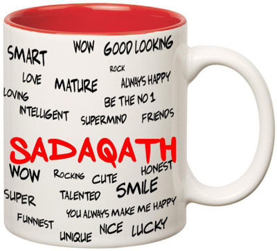 

Huppme Good Personality Sadaqath Inner Red Ceramic Mug(350 ml), Red;white