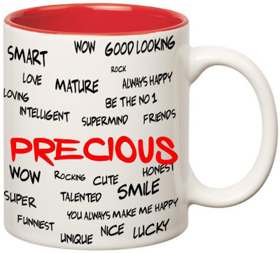 

Huppme Good Personality Precious Inner Red Ceramic Mug(350 ml), Red;white