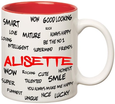 

Huppme Good Personality Alisette Inner Red Ceramic Mug(350 ml), Red;white