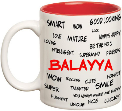 

Huppme Good Personality Balayya Inner Red Ceramic Mug(350 ml), Red;white