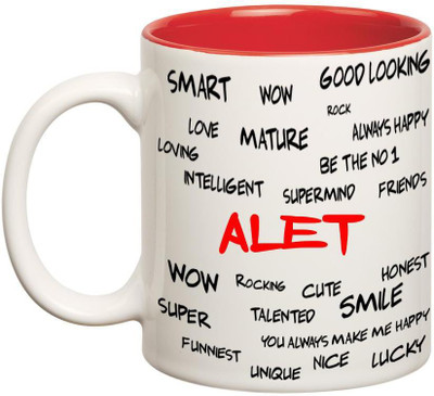 Chanakya Good Personality Alet Inner Red Cofffee Name Ceramic Mug(350 ml), Red;white
