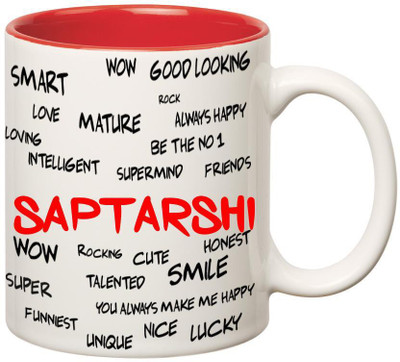 

Huppme Good Personality Saptarshi Inner Red Ceramic Mug(350 ml), Red;white