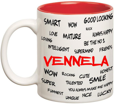 

Chanakya Good Personality Vennela Inner Red Cofffee Name Ceramic Mug(350 ml), Red;white