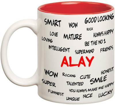 

Huppme Good Personality Alay Inner Red Ceramic Mug(350 ml), Red;white