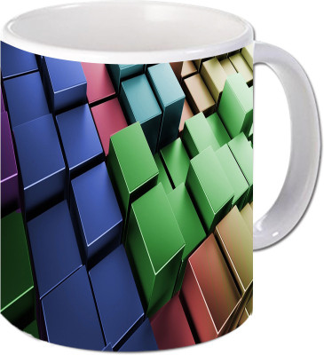 

Maison N Mode Green Blue Block Coffee Ceramic Mug(330 ml), Multicolor